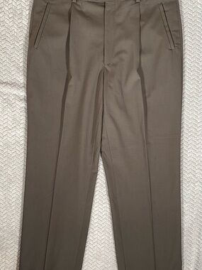 Wilke Rodriguez 37 x 30 Dress Pants Taupe Classic Pleated Front Cuffed Hem Wool
